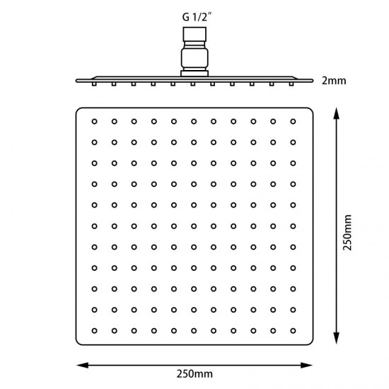 250mm 10 inch Stainless steel Gunmetal Grey Super-slim Square Rainfall Shower Head 